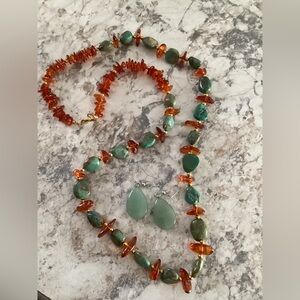 Elegant Turquoise and Amber Beaded Necklace Set